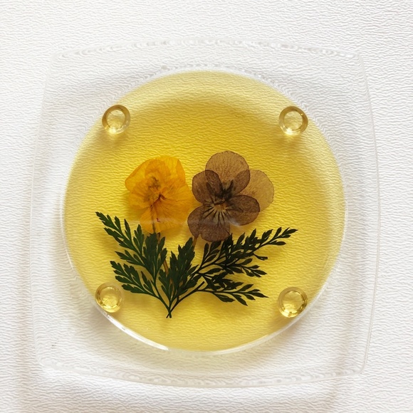 VTG Dried Pressed Flower Drink Coaster Set 12 - Picture 3 of 13